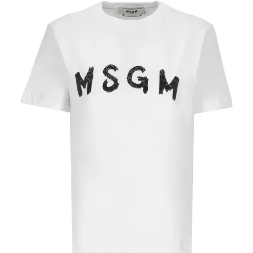 Cotton T-shirt with Logo , female, Sizes: M - Msgm - Modalova