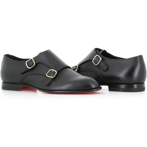 Leather Double Buckle Flat Shoes , male, Sizes: 2 1/2 UK, 4 UK - Santoni - Modalova