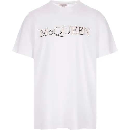 Signature Embroidered Cotton Tee , male, Sizes: L, XL, M - alexander mcqueen - Modalova