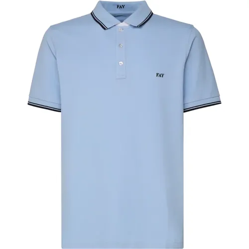 Blaues Baumwoll-Poloshirt mit Piping , Herren, Größe: M - Fay - Modalova