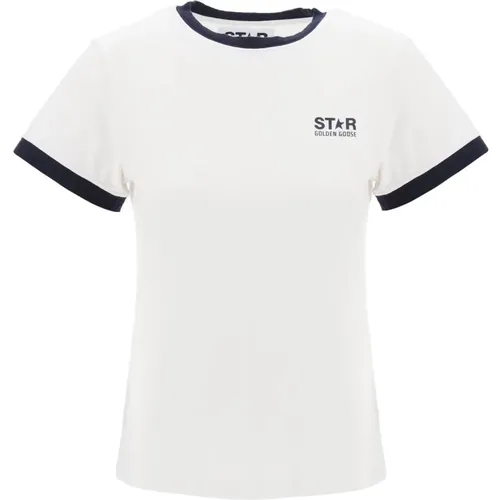 Contrast-trimmed Logo Print T-shirt , female, Sizes: XS, L, M, S - Golden Goose - Modalova