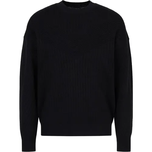 Men`s Round-Neck Knitwear with Intarsia V Design , male, Sizes: L - Emporio Armani - Modalova