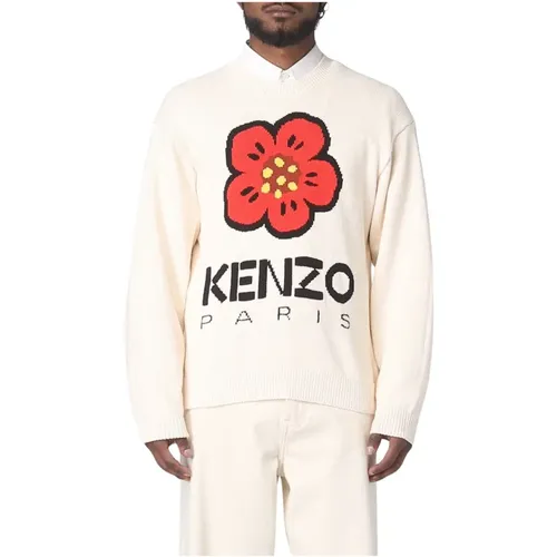 Cremefarbener Baumwollpullover mit Logo , Herren, Größe: L - Kenzo - Modalova