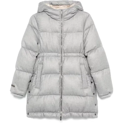 Light Grey Padded Quilted Coat , female, Sizes: L, M - PESERICO - Modalova