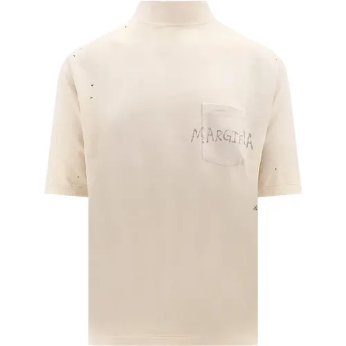 Beiger T-Shirt mit hohem Kragen und Tasche , Herren, Größe: M - Maison Margiela - Modalova