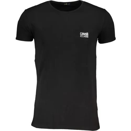 Schwarzes Baumwoll-T-Shirt mit Druck-Logo , Herren, Größe: 2XL - Cavalli Class - Modalova