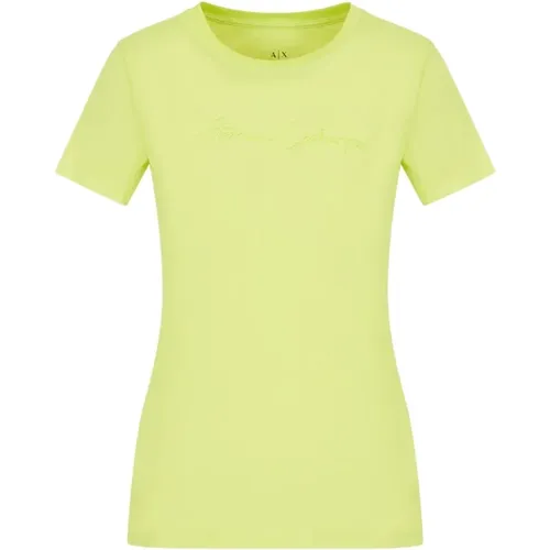 Klassisches T-Shirt , Damen, Größe: M - Armani Exchange - Modalova