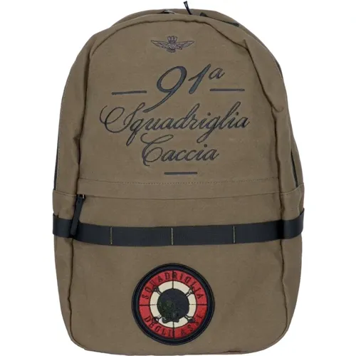 Militärstil Grüner Rucksack mit Stickerei , unisex, Größe: ONE Size - aeronautica militare - Modalova