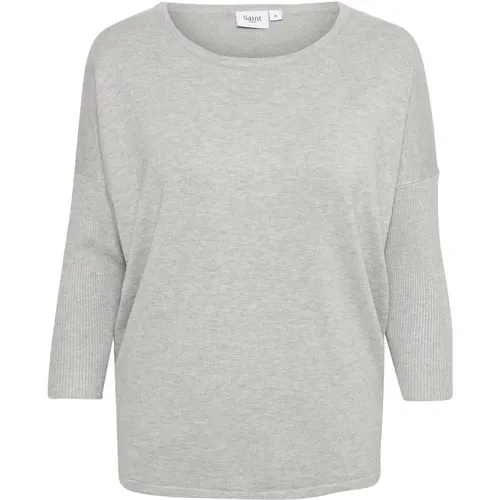 Perlegrau Mel R-Neck Pullover , Damen, Größe: L - Saint Tropez - Modalova