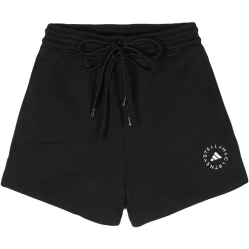 Schwarze Shorts aus Bio-Baumwolle mit Logo-Print - adidas by stella mccartney - Modalova
