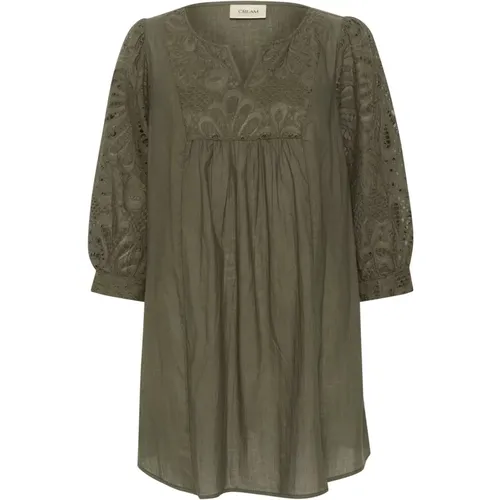 Puff Sleeve Tunic Dress with Embroidered Sleeves , female, Sizes: 3XL, M, S, L - Cream - Modalova