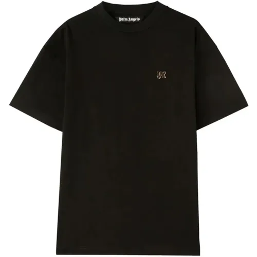 Gold Monogram Pin T-Shirt , male, Sizes: M, L, S, XL - Palm Angels - Modalova