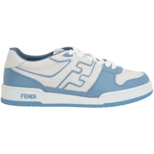 Low-Top Leather Sneakers White Blue , male, Sizes: 10 UK, 6 UK - Fendi - Modalova