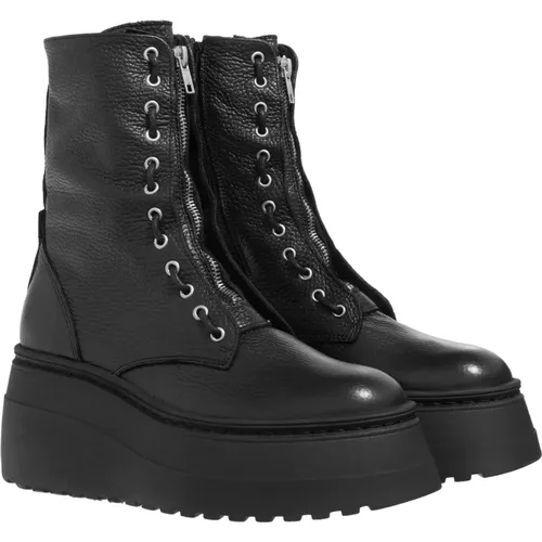 Schwarze Leder Schnür-Plateau-Stiefel , Damen, Größe: 38 EU - Steve Madden - Modalova