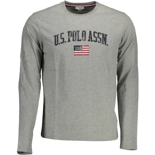 Langarm T-Shirt Grau Logo Druck , Herren, Größe: M - U.S. Polo Assn. - Modalova