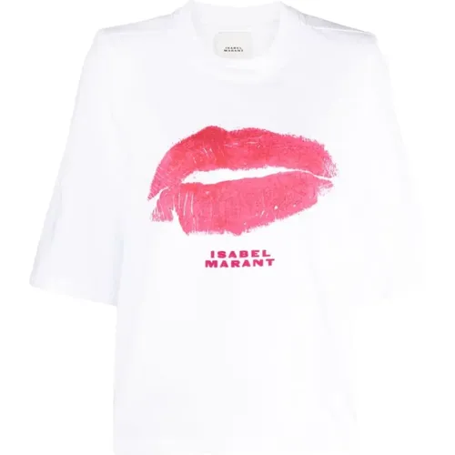 Lips Motif Baumwoll T-shirt Weiß , Damen, Größe: XS - Isabel marant - Modalova