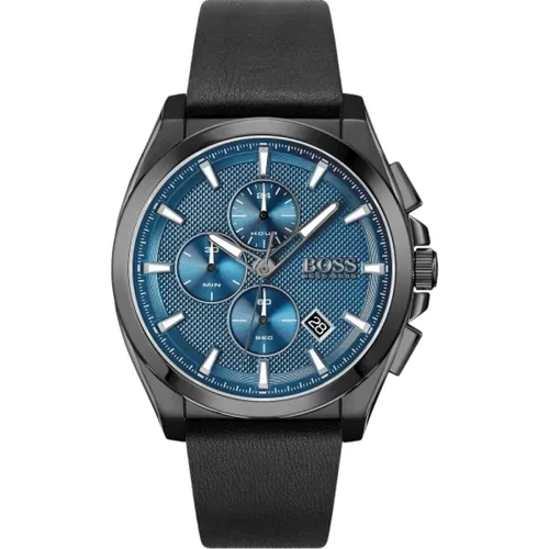 Edelstahl Schwarzes Leder Herrenuhr - Hugo Boss - Modalova