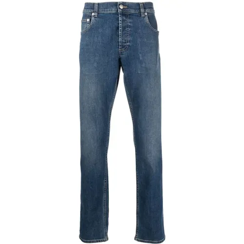 Slim-Fit Jeans, Indigo Blau, Besticktes Logo - alexander mcqueen - Modalova