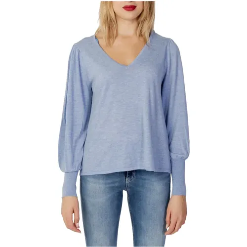 Hellblauer V-Ausschnitt Strickpullover , Damen, Größe: L - Only - Modalova