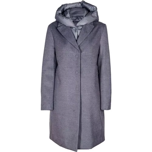 Long Wool Coat with Removable Hood , female, Sizes: M, S, XS, 2XS - Duno - Modalova