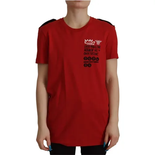 Rotes Amor Vincit Omnia Crewneck T-Shirt , Damen, Größe: L - Dolce & Gabbana - Modalova