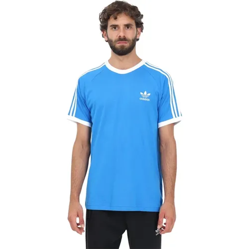 Hellblaues Adicolor Classics 3-Stripes T-Shirt für Herren , Herren, Größe: L - adidas Originals - Modalova
