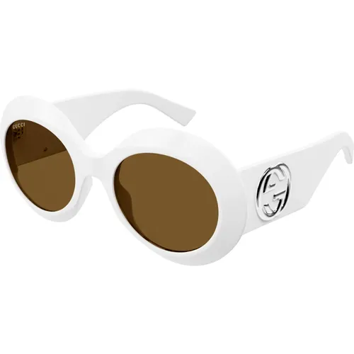 Weiße/Braune Sonnenbrille , Damen, Größe: 54 MM - Gucci - Modalova