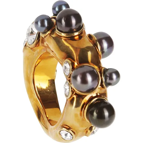 Pearl Rhinestone Gold Metal Ring , female, Sizes: S - Dries Van Noten - Modalova