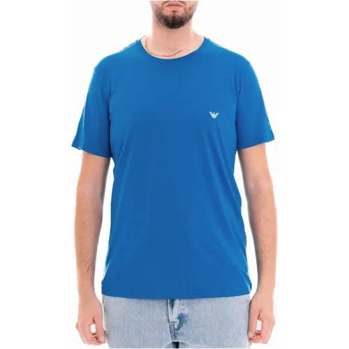 Basic Baumwoll T-Shirt - Blau , Herren, Größe: 2XL - Emporio Armani - Modalova