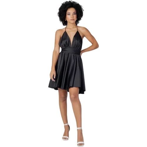 Schwarzes V-Ausschnitt Kleid , Damen, Größe: M - Sol Wears Women - Modalova
