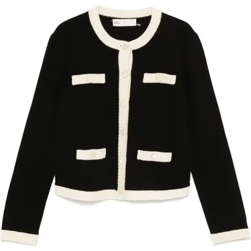 Color-Block Wool Sweater with Button Placket , female, Sizes: XS, L, S, M - TORY BURCH - Modalova