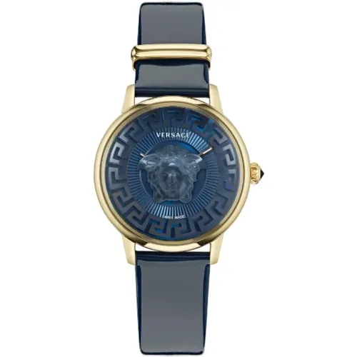 Blue Guilloché Dial Fabric Watch , female, Sizes: ONE SIZE - Versace - Modalova