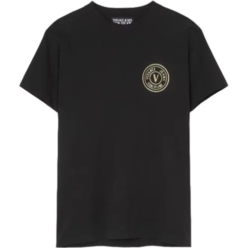 Gold Logo Crewneck T-shirt , male, Sizes: XS - Versace Jeans Couture - Modalova