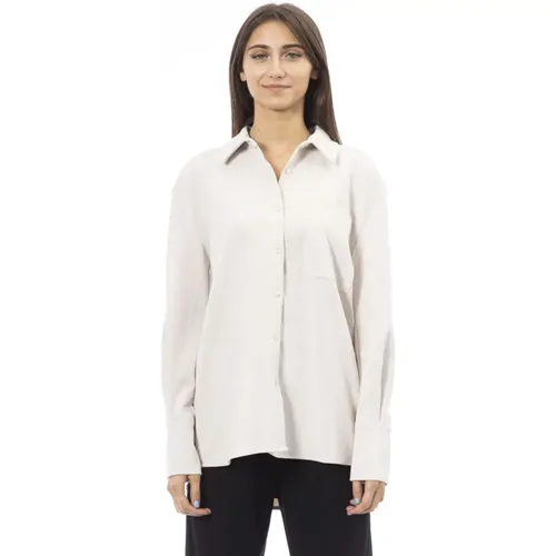 Button-Up Shirt - Front Pocket - Ad8890L , female, Sizes: XS, S, M - Alpha Studio - Modalova