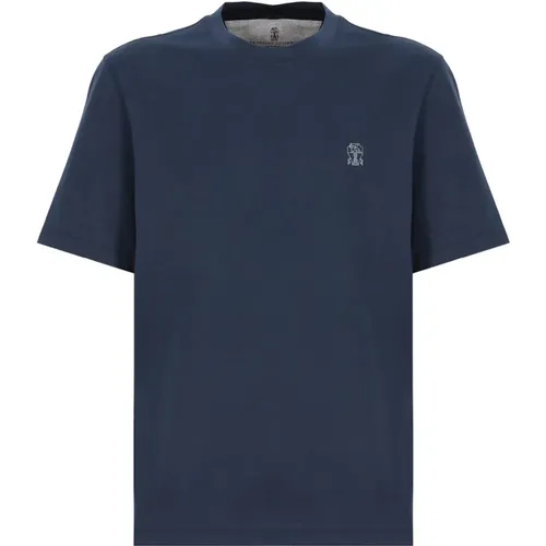 Blaues Baumwoll-T-Shirt für Männer - BRUNELLO CUCINELLI - Modalova