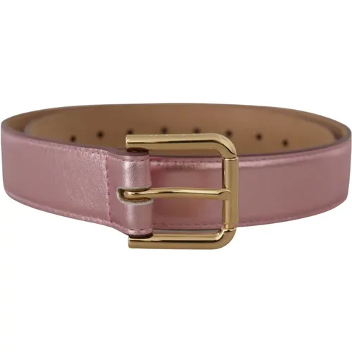 Metallic Polished Leather Logo Metal Buckle Belt , female, Sizes: ONE SIZE - Dolce & Gabbana - Modalova