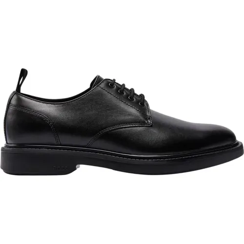 Schwarze flache Schuhe Schnürung eleganter Stil , Herren, Größe: 44 EU - Hugo Boss - Modalova