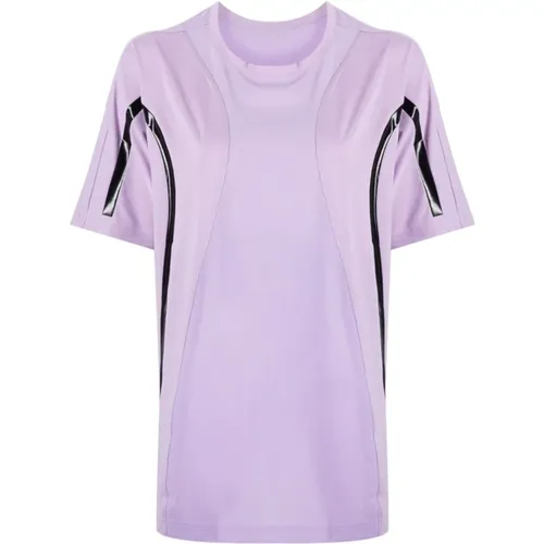 Lilac Stripe-Detailing Crew-Neck T-Shirt , female, Sizes: 2XS, XS - adidas by stella mccartney - Modalova