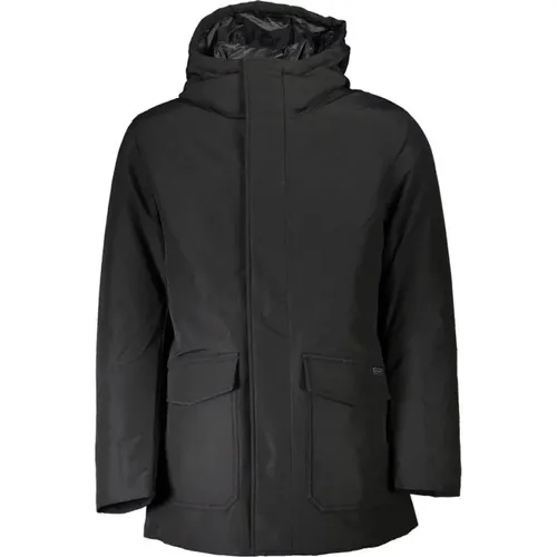 Cotton Hooded Jacket with Zipper and Buttons , male, Sizes: 2XL - Woolrich - Modalova