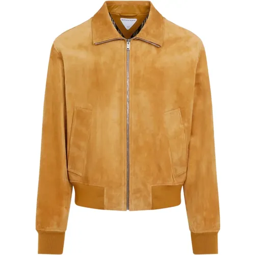 Luxurious Suede Leather Jacket Nude Neutrals , male, Sizes: XL - Bottega Veneta - Modalova