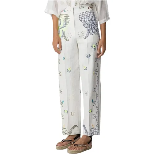 Linen Regular Pants with Embroidery , female, Sizes: S, M - Forte Forte - Modalova