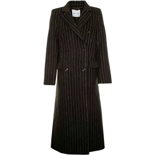 Striped Wool Blend Coat with Notched Lapel , female, Sizes: M, XL, L, XS, S - Samsøe Samsøe - Modalova