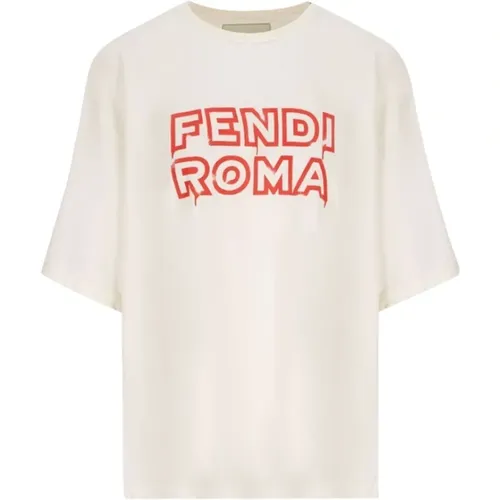 T-Shirt mit Logo-Print , Damen, Größe: 2XS - Fendi - Modalova