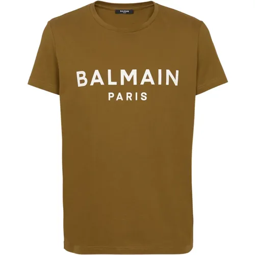 Cotton T-shirt with logo print , male, Sizes: S - Balmain - Modalova