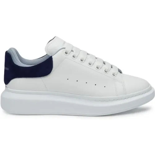 White Leather Low-Top Sneakers with Blue Suede Heel , male, Sizes: 7 1/2 UK, 10 UK - alexander mcqueen - Modalova
