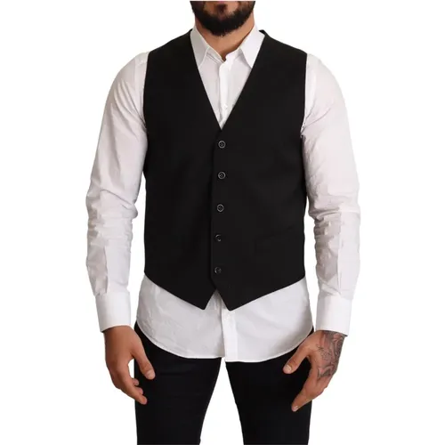 Upgrade deine formelle Garderobe mit dieser eleganten schwarzen Weste , Herren, Größe: L - Dolce & Gabbana - Modalova