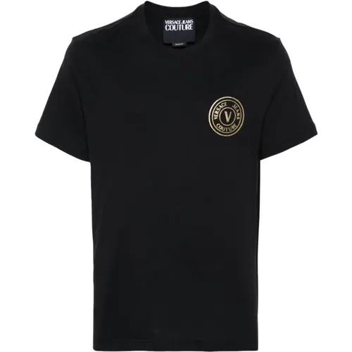 Schwarze V-Emblem T-Shirts und Polos , Herren, Größe: M - Versace Jeans Couture - Modalova