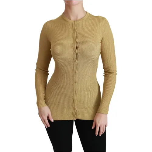 Goldener Langarm Cardigan Pullover , Damen, Größe: 2XS - Dolce & Gabbana - Modalova