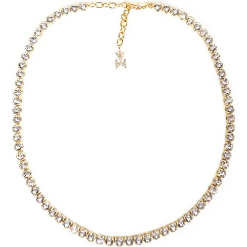 Golden Tennis Necklace with Monogram Charm , female, Sizes: ONE SIZE - Amina Muaddi - Modalova