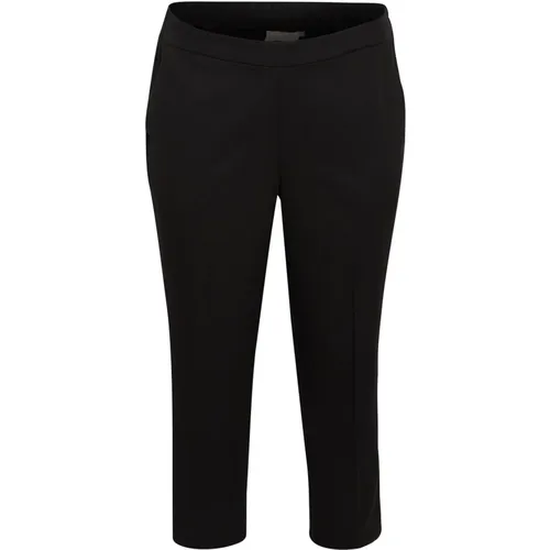 Schwarze Cropped Hose mit Elastischem Bund - Kaffe Curve - Modalova